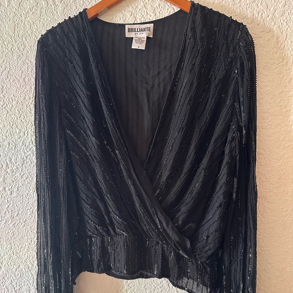Sheer sequin wrap top